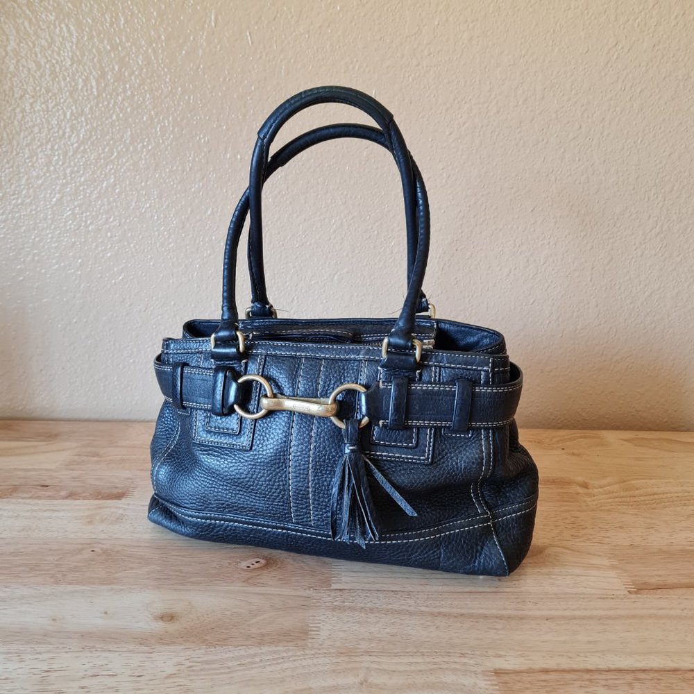 Coach Black Pebble Leather Hamptons Carryall Tote Satchel Shoulder Bag Vintage